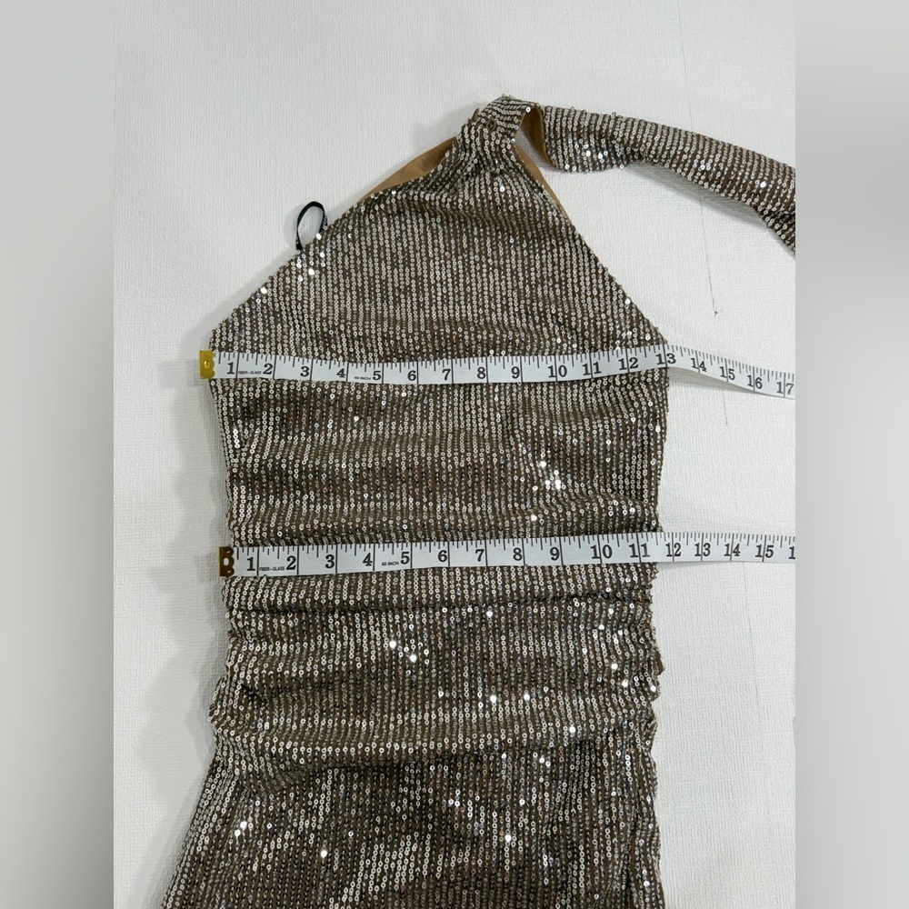 NWT Lavish Alice ALANNI Stretch Sequin Scarf evening gown Silver brown size 2 - Picture 11 of 16